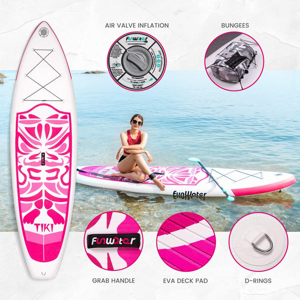 FunWater Inflatable Stand UP Paddle Board Ultra-Light Green Pink Everything Included ISUP, Adj Paddle, Pump, SUP Backpack, Leash, Waterproof Bag, Non-Slip Deckpad Youth