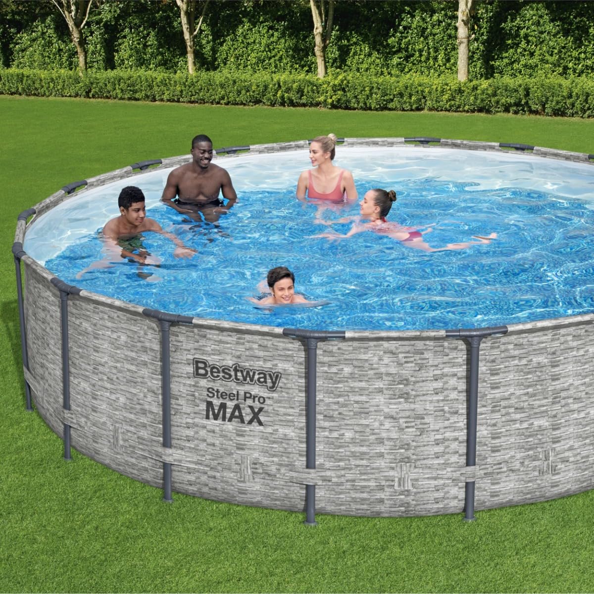 Bestway Steel Pro Max | Round Frame Swimming Pool with Filter Pump, Above Ground Frame Pools, Grey, 18ft