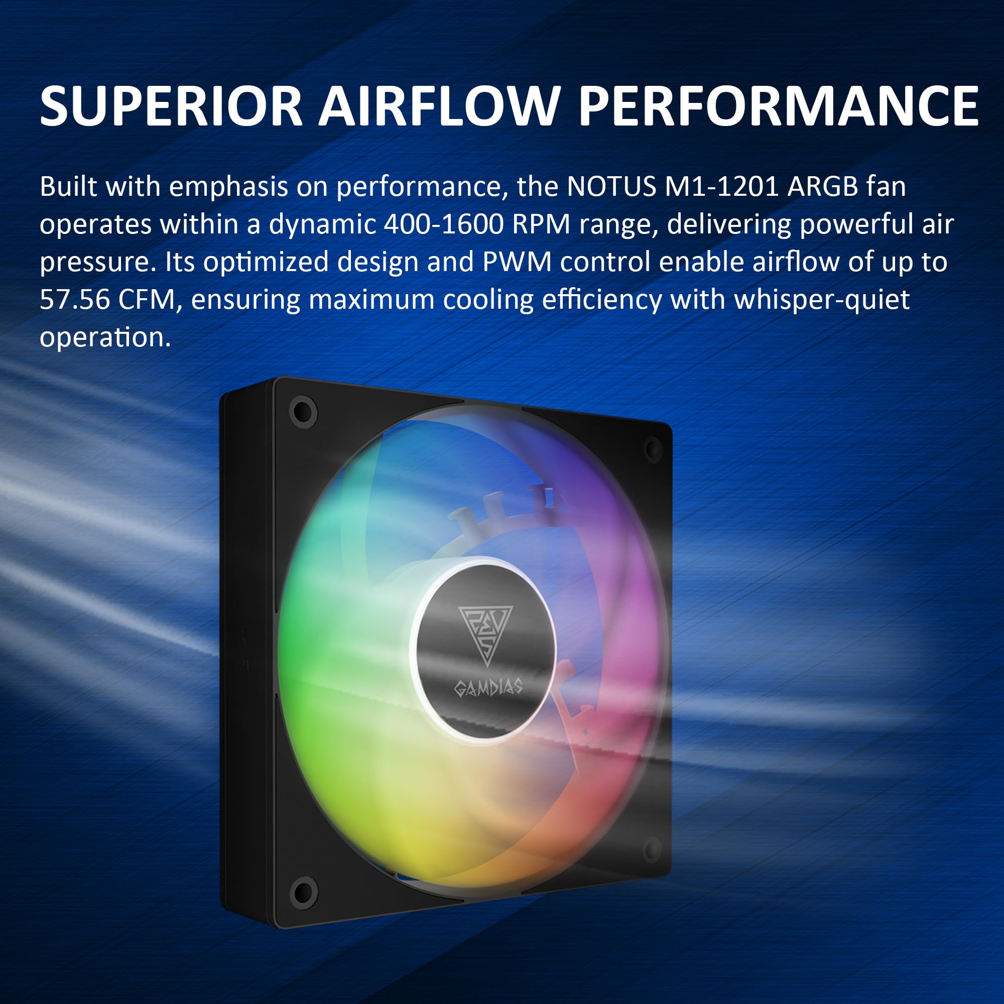 GAMDIAS NOTUS M1-1203 120mm ARGB PWM Fan (3 Pack), Include Reverse Blade x3, Daisy-Chain Connection, Closed-Loop Technology for Steady RPM on Cooler, Low-Noise Operation (Max. 1600RPM @25dBA), Black