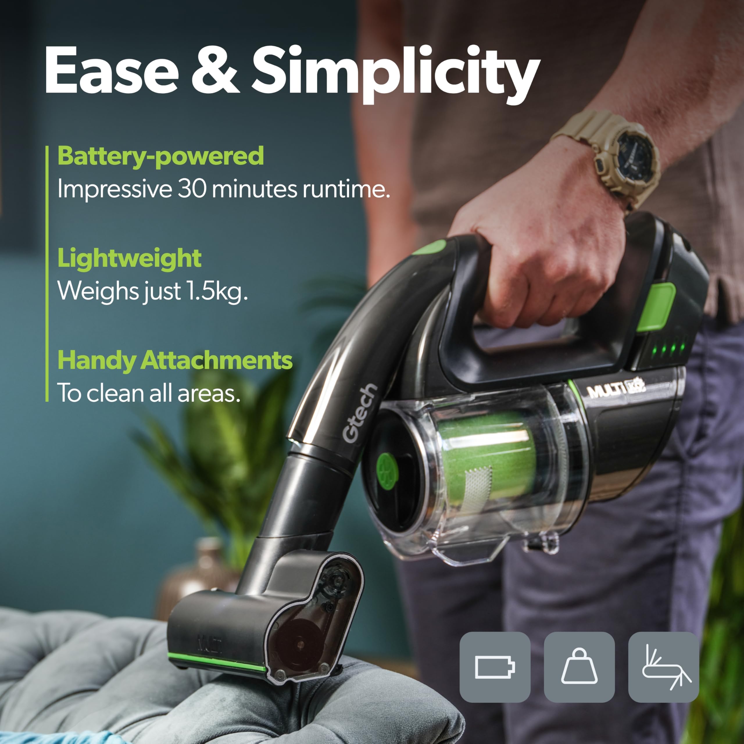 Gtech Multi MK2 | Cordless Handheld Vacuum Cleaner for Cars, Stairs, Home | 22V Li-ion Battery | Powered Brush Bar