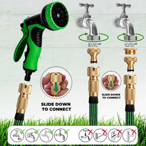 HOMEPROTEK Expandable Garden Hose 50ft / 15m - Retractable Garden Hose Pipe Spray Gun Including 9 Modes, 3-Layer Latex No-Kink Flexible Water Hose