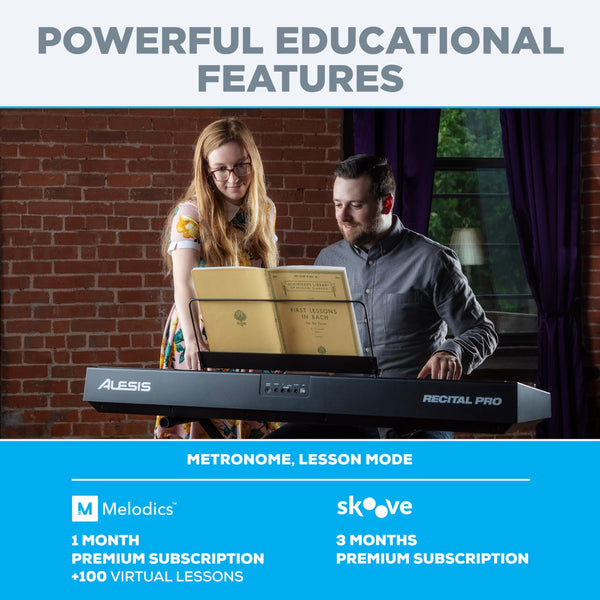 Alesis Recital Home Digital Piano with 88 Hammer Action Weighted Keys, Stand, Pedals and Lessons, Turquoise