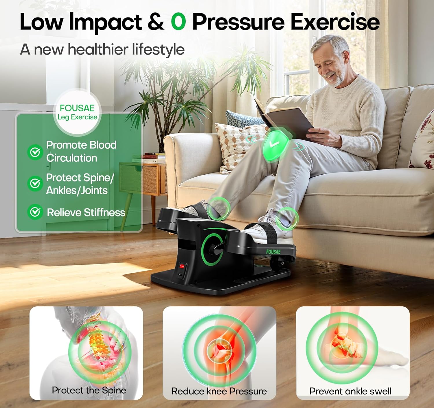 Under Desk Elliptical Machine for Home, 2 in 1 Electric Pedal Exerciser, Electric Leg Exerciser for Seniors with 15 Adjustable Speed, Seated Cross Trainer with Remote Control & Non-Slip Pad
