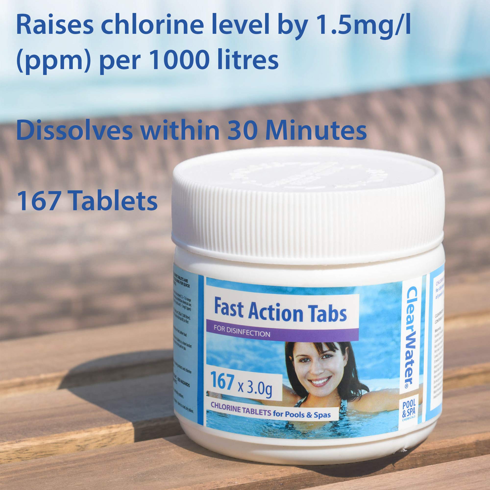 Clearwater Fast-Dissolving Chlorine Tablets, 167 Tabs for Hot Tubs & Pools, Quick-Acting Water Treatment