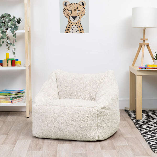 icon Kids Teddy Fleece Bean Bag Chair, Cream, Fluffy Kids Bean Bag Armchair with Filling Included for Girls and Boys, Childrens Chair, Nursery Dcor,