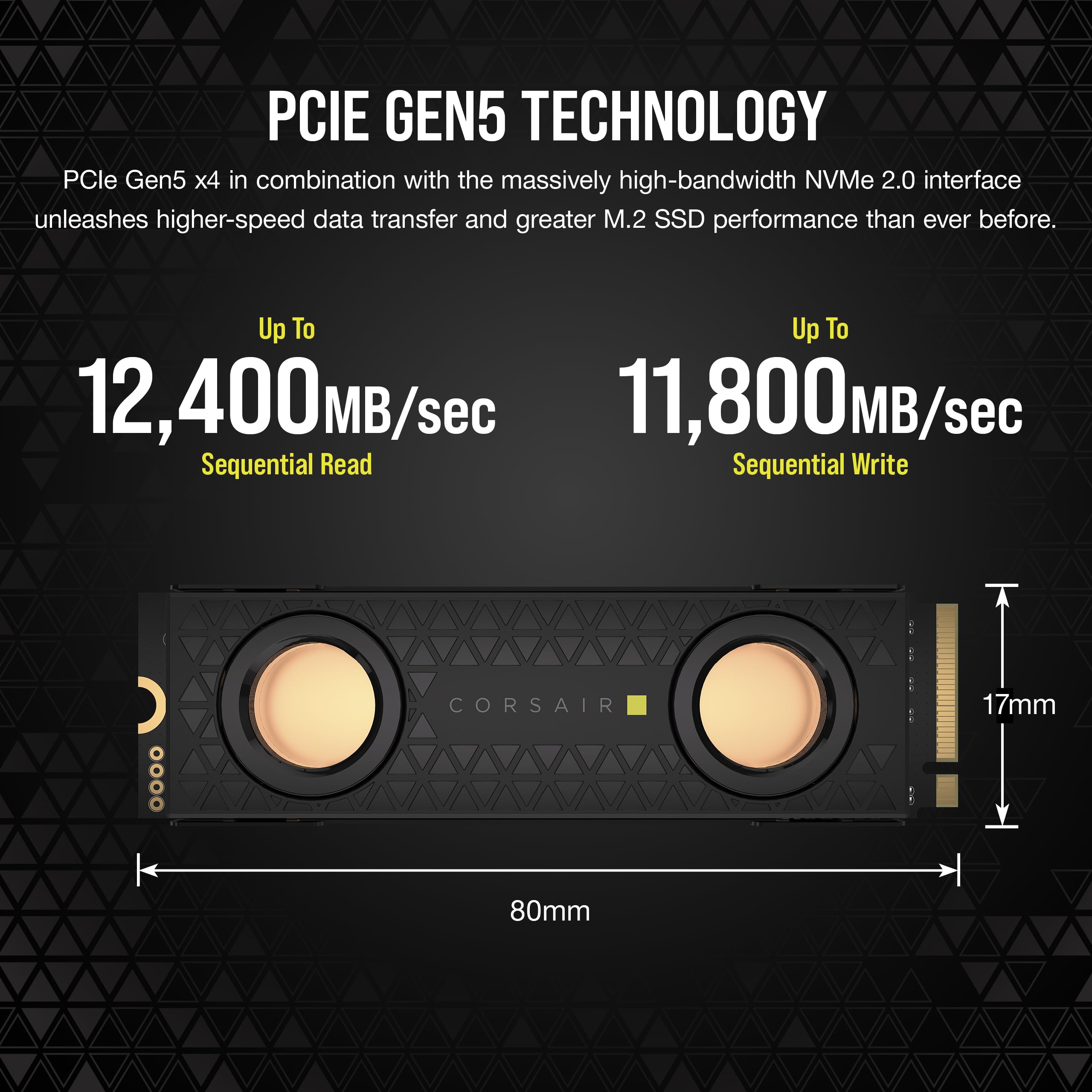 Corsair MP700 PRO 2TB M.2 PCIe Gen5 x4 NVMe 2.0 SSD – M.2 2280 – Up to 12,400MB/sec Sequential Read – High-Density TLC NAND – Black