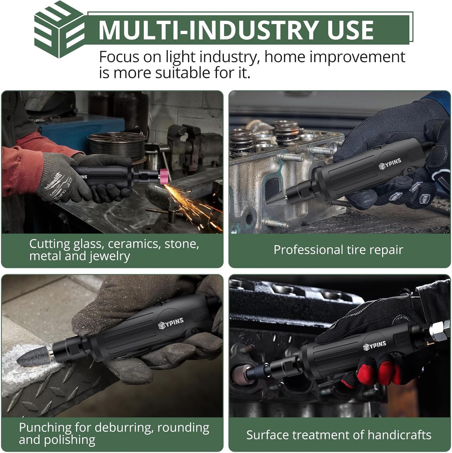 EYPINS Pneumatic Mini Air Die Grinder 1/4" & 1/8" - 25000RPM High-Speed Straight Grinding Tool with Safety Lock, Grinding Stones Kit for Metal, Wood, Plastic Polishing, Grinding & Rust Removal