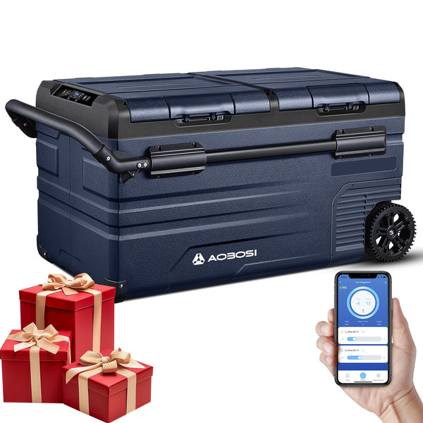 AAOBOSI Compressor Camping Fridge 95L, Car Fridge Dual Zone with 12/24V DC and 100-240V AC, -20°C to 20°C Portable Freezer for Car, Campervan, Lorry, Truck, Boat