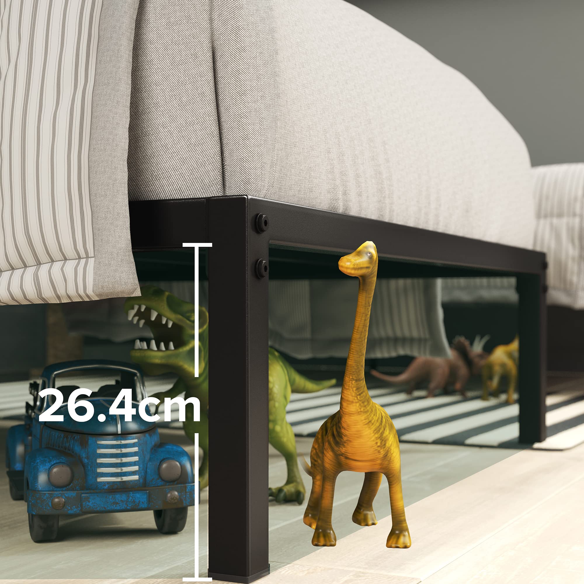 Zinus Figari Double Bed frame - Bed 135x190 cm - 31 cm Height with Underbed storage - Sustainable Bamboo and Metal Platform Bed frame with Slatted Headboard - Brown and Black