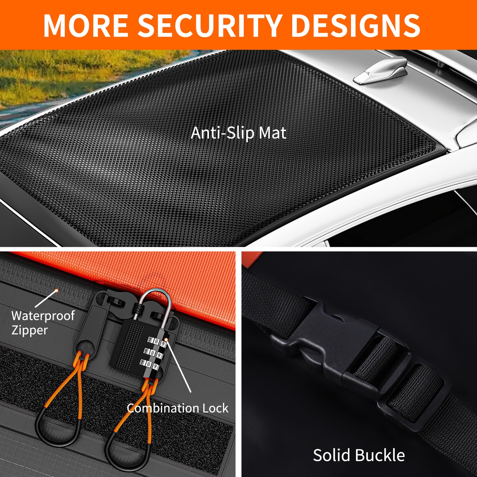 Car Roof Box, 21 Cubic Feet Roof Bag, 1000D Waterproof Heavy Duty Tear-Resistant Fabric, Rooftop Cargo Carrier for All Vehicle with/without Racks, Included Luggage lock, Anti-Slip Mat, 6 Door Hooks.