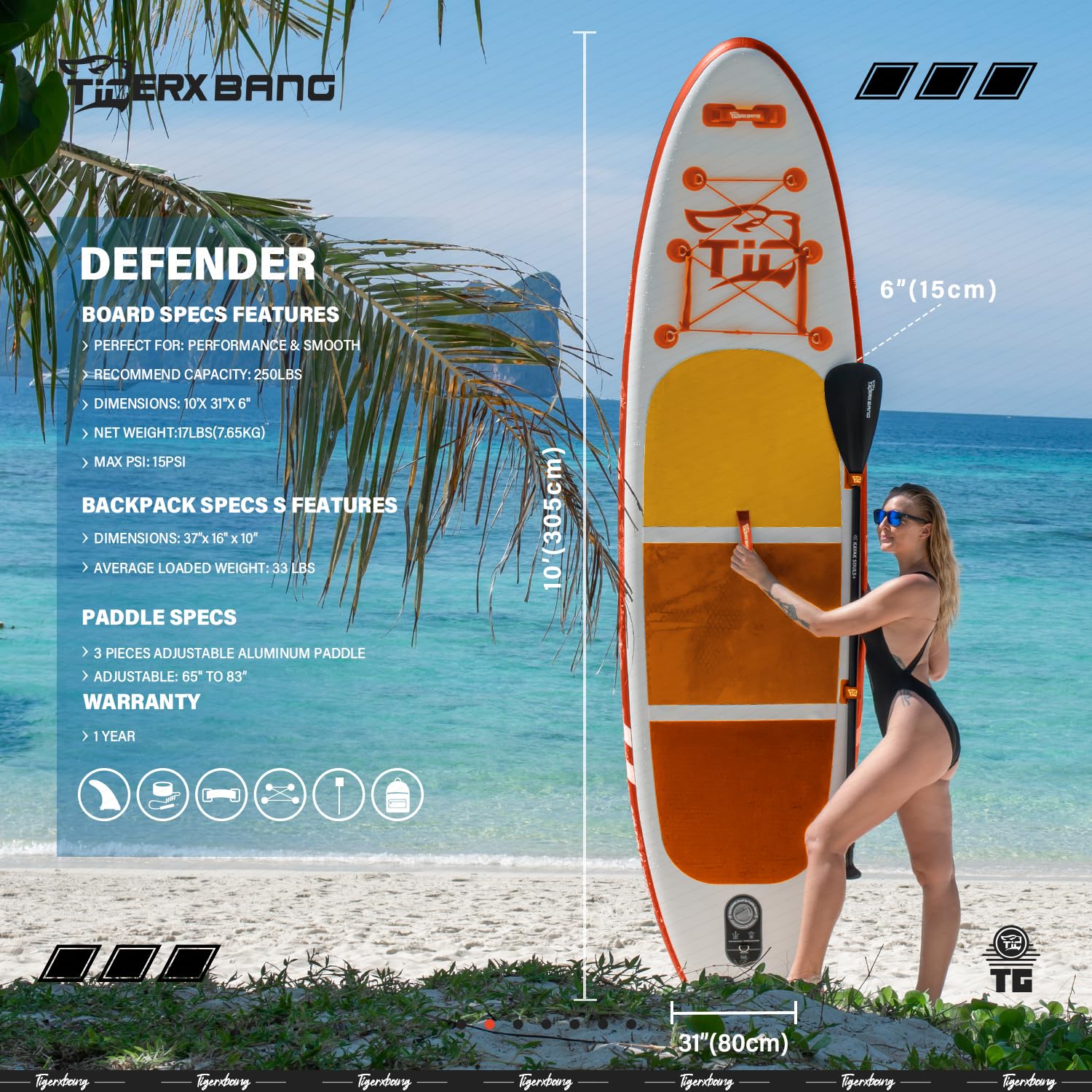 TIGERXBANG Stand Up Paddle Boards 10'6" x 32" x 6"丨10' x 31" x 6" with Premium SUP Board Accessories, Inflatable Paddle Boards for Adults/Kids Stand Up PaddleBoarding