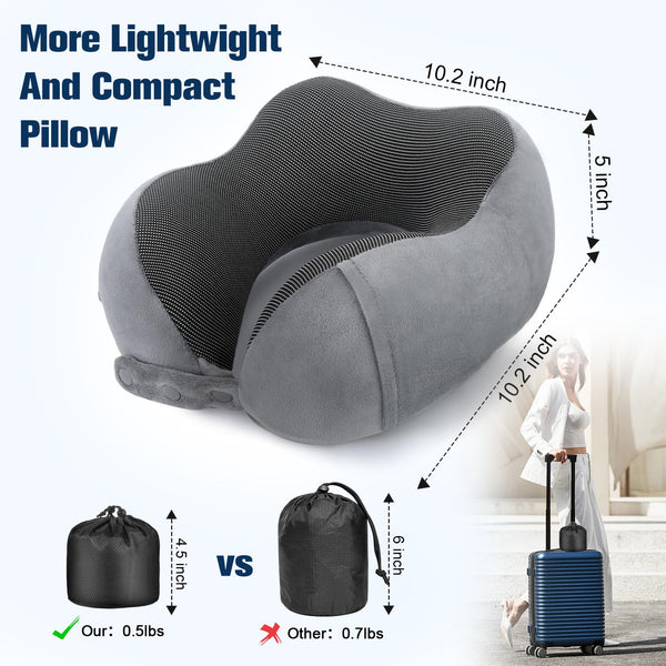 Cirorld Travel Pillow for Airplane, Neck Pillow for Travel, Memory Foam Travel Neck Pillow for Adults, Adjustable & Compact Flight Pillow, Ergonomic Neck Cushion, With Ear Plugs, Eye Mask, Carry Bag