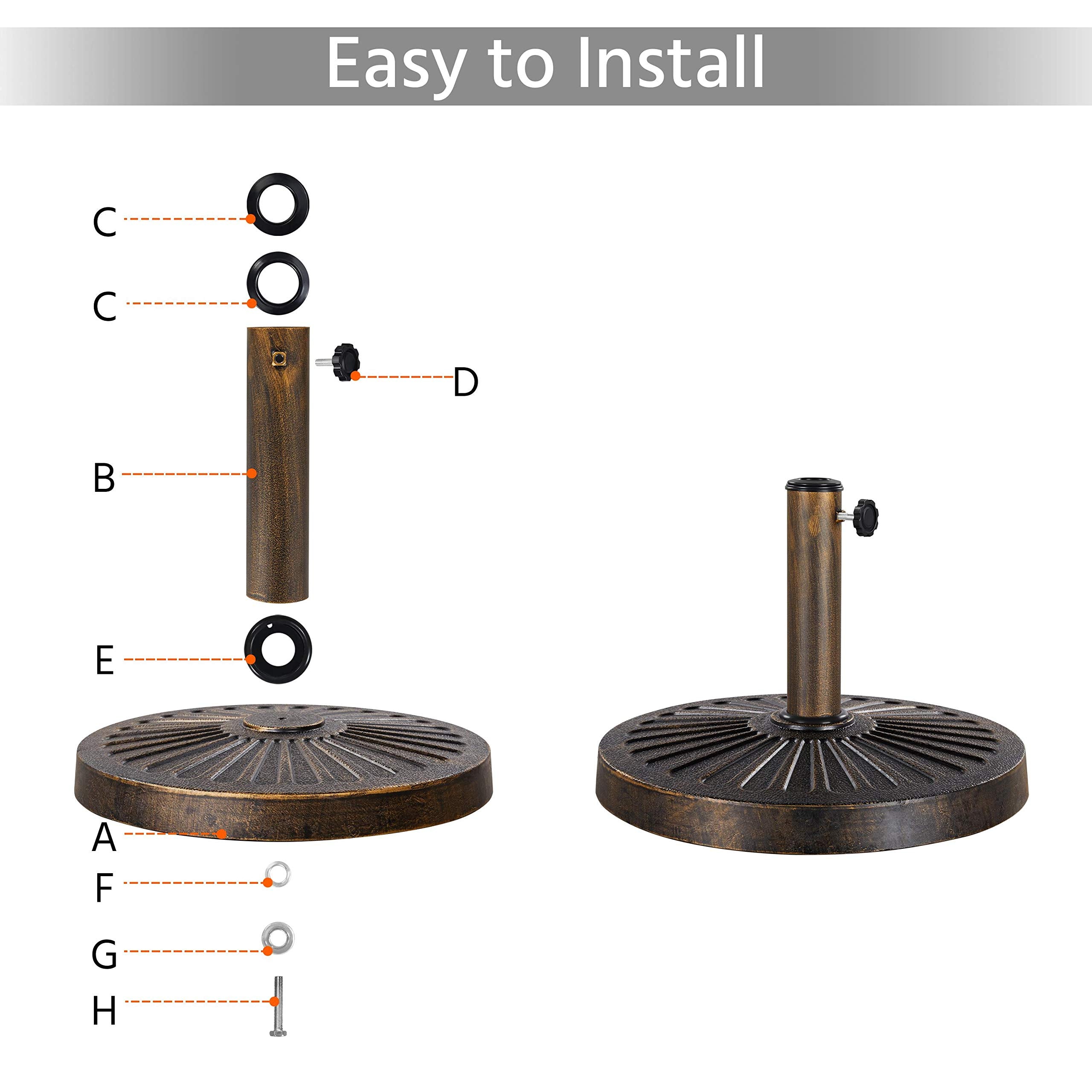 Yaheetech 10kg Patio Umbrella Stand Parasol Base Weight Heavy Duty Garden Parasol Stand Holder Round Iron Umbrella Base Stand Bronze