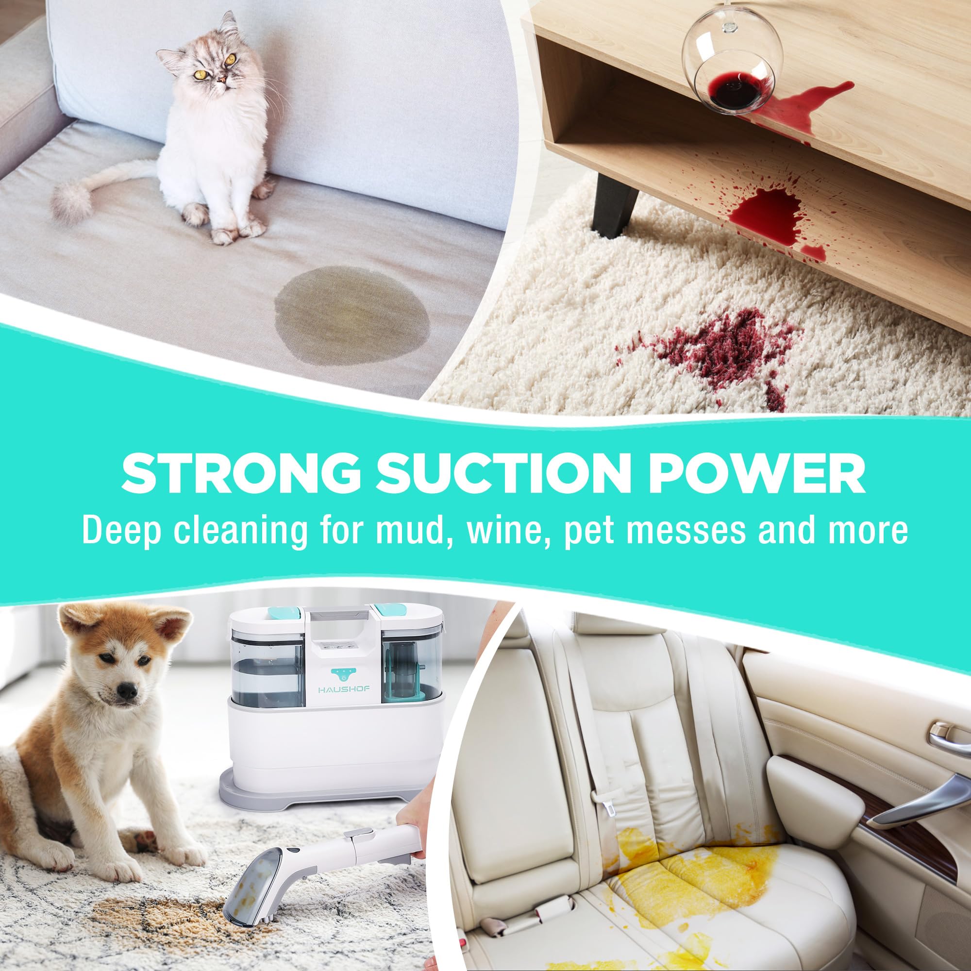 HAUSHOF StainZapper Pro Carpet Cleaner Machines, 450W Handheld Spot Carpet Washer, Clean Carpets, Stairs, Upholstery, Car Seats, 1.5L Twin Tank Spot Cleaner, Include Spot & Stain Cleaner