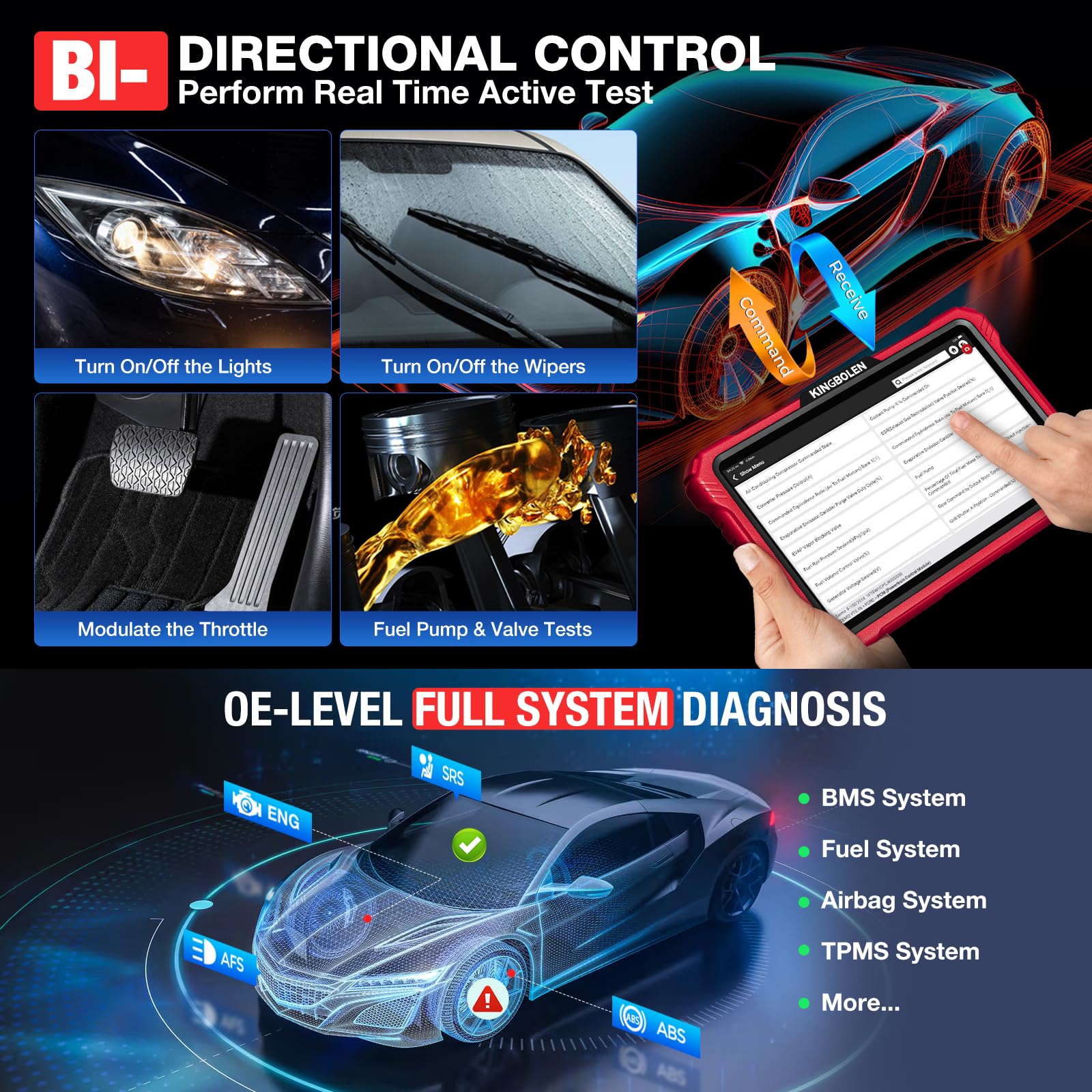 KINGBOLEN K10 PRO Car Diagnostic Tool,OE-Level Full System Bidirectional Scan Tool with ECU Coding,Topology Mapping,50+ Resets,V.A.G Guide,FCA,Can FD And DOIP,2 Years Update.