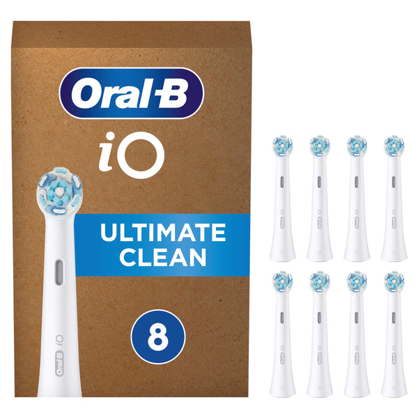 Oral-B iO Ultimate Clean ORIGINAL Electric Toothbrush Head, Oral B Electric Toothbrush Heads, Twisted & Angled Bristles for Deeper Plaque Removal, Pack of 8, Suitable for Mailbox, White