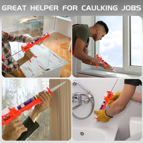 iLitLuk Drip-Free Caulking Gun Ratchet Rod Caulk Gun Applicator 15:1 Thrust Ratio Labor-Saving Lightweight Nylon Frame Cartridge Gun for 10oz/300ml Standard Caulk Tubes with Silicone Finishing Tools