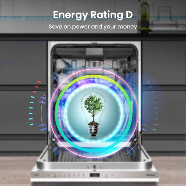 Hisense HS622E90WUK Freestanding Standard Dishwasher 85cm High - E Rated, White, 24 x 23 x 33 inches (L x W x H) [Energy Class E]