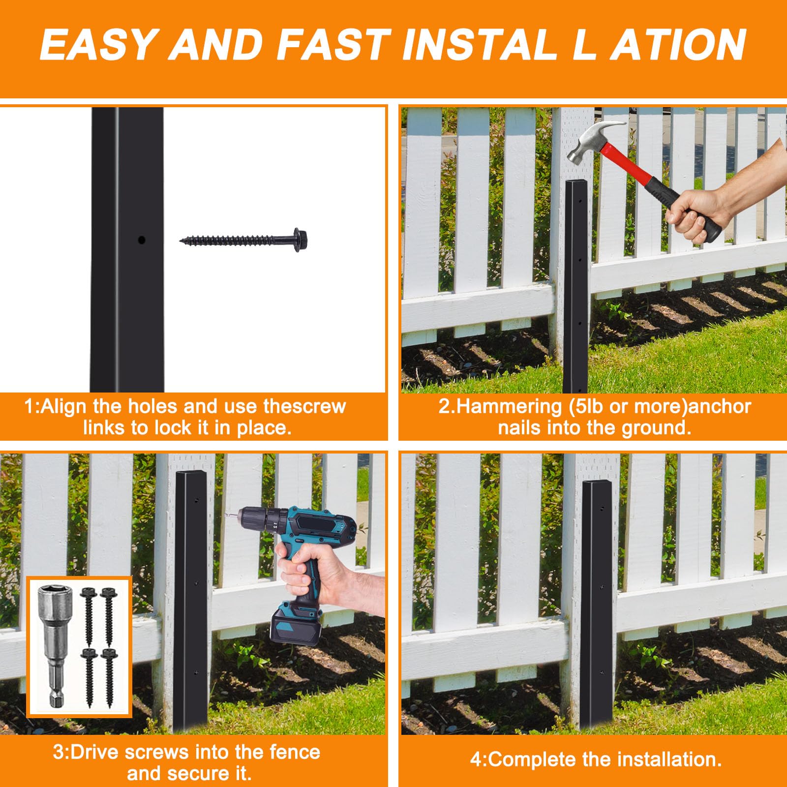 Fence Post Repair Spike - 2 Pack Heavy Duty Fence Post Support Ground Spike for Tilted or Broken Wooden Fence Posts, Durable Garden Fencing Solution