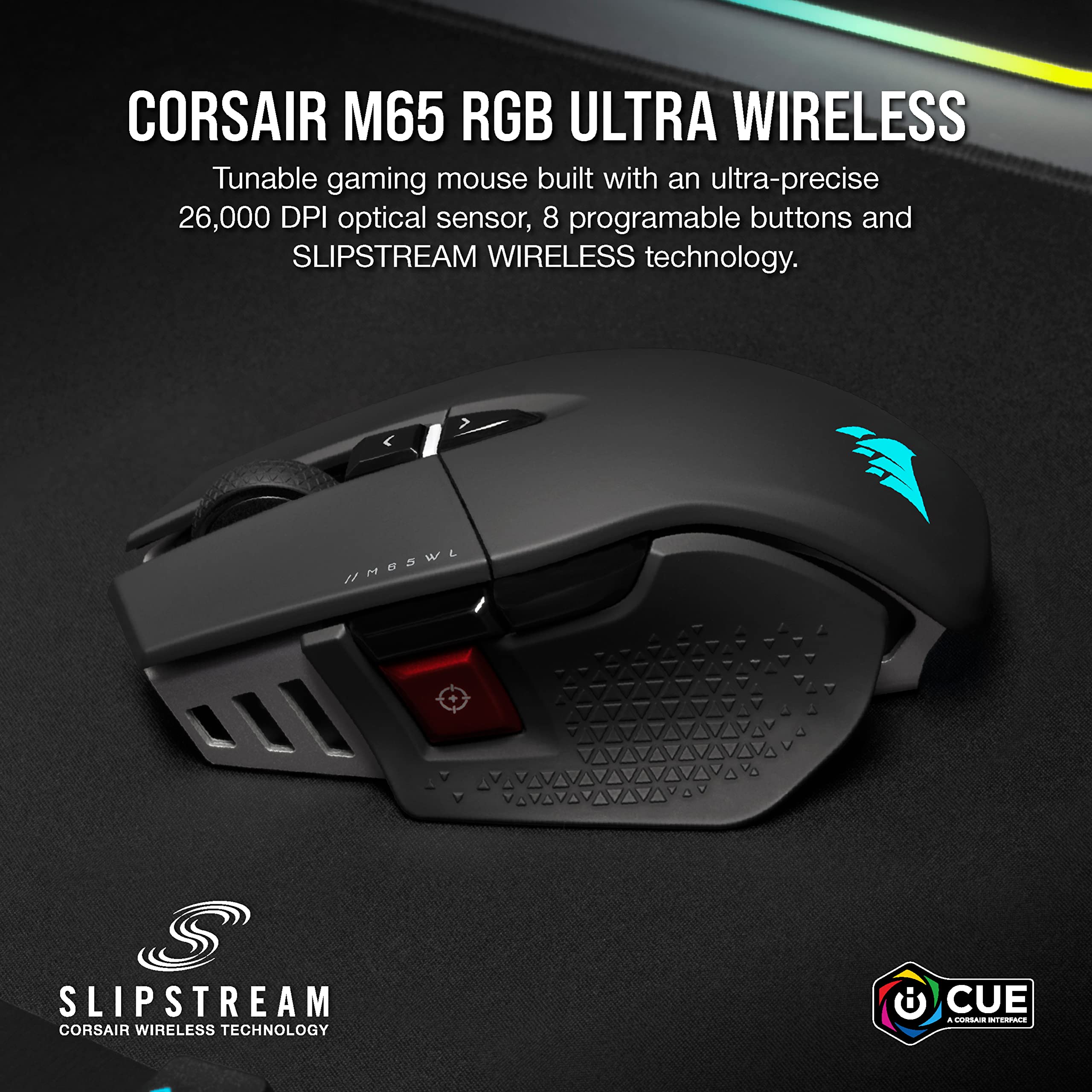 CORSAIR M65 RGB ULTRA WIRELESS Tunable FPS Gaming Mouse – 26,000 DPI – Sub-1ms Wireless – Weight System – Up to 120hrs Battery – iCUE Compatible – PC, Mac, PS5, PS4, Xbox – Black