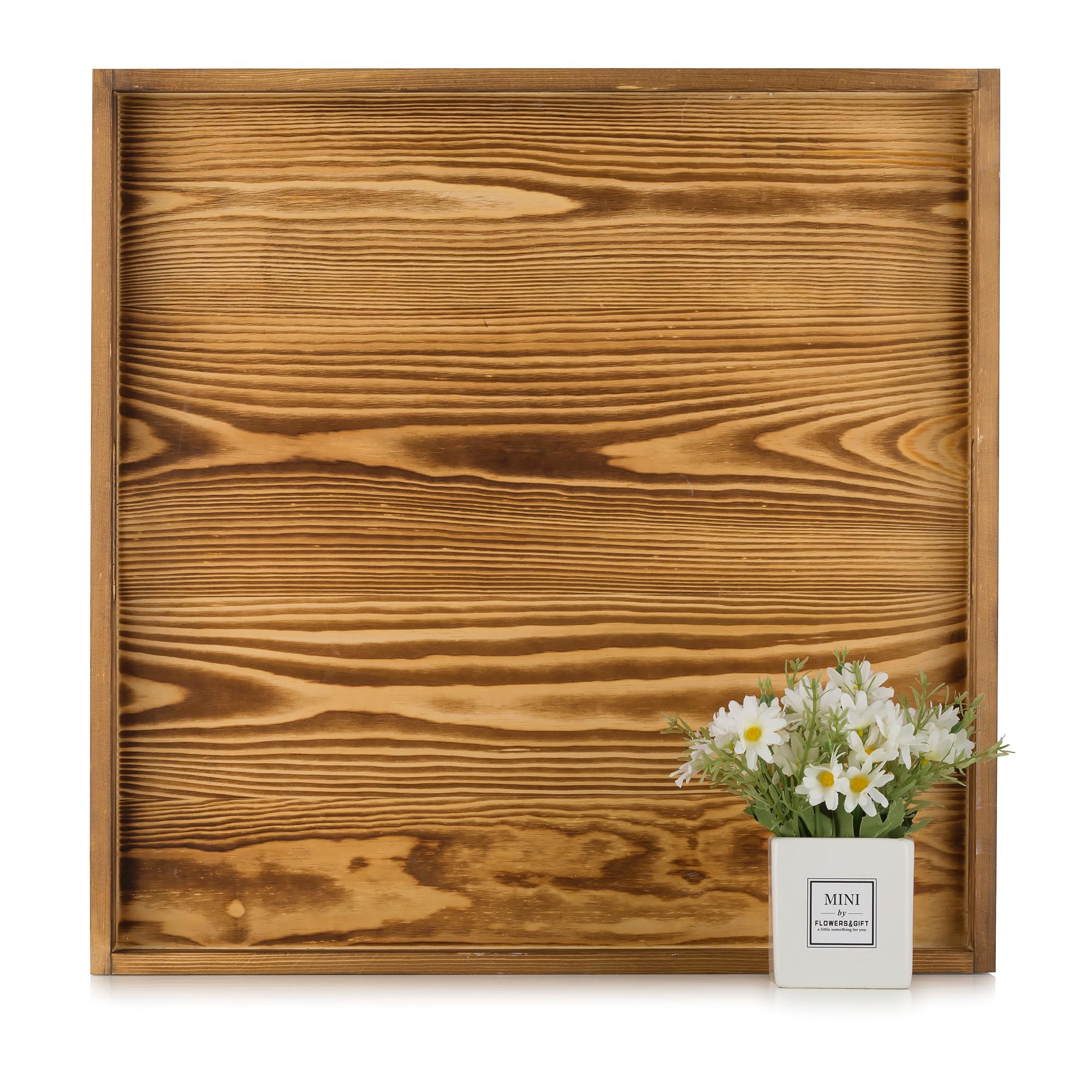 Hanobe Square Large Ottoman Tray: Extra Large Serving Tray with Handles Rustic Wood Decorative Coffee Table Trays Farmhouse Home Decor for Living Room