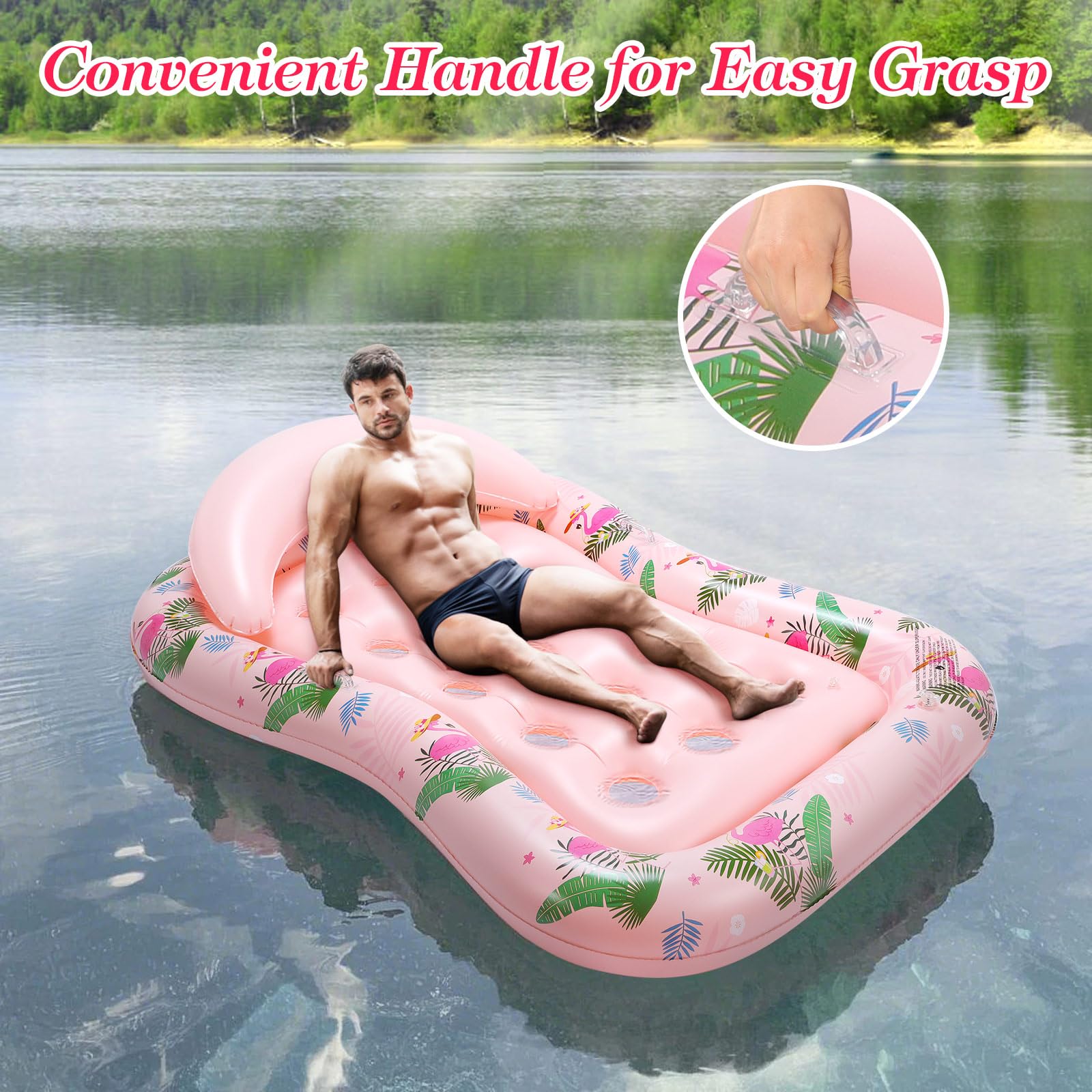 MoKo Pool Floats Adult, Floating Bed with Ice Bar, Tanning Bed Pool Raft Inflatable Lounger with Drink Holder Tanning Chair Inflatable Pool Toys for Party Beach Backyard