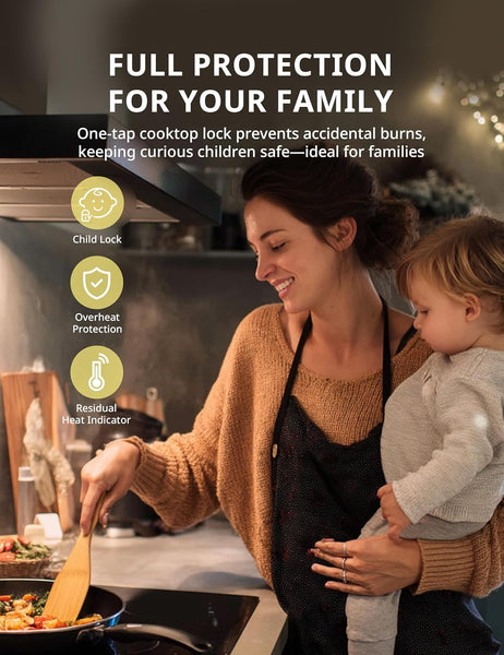 COMFEE' Induction Hob 7400 WATT with 4 Zones Induction Stove with Flexible Zone Built-in induction cooktop,Wiring, Touch control, Automatic Switch-Off, Child Safety Lock, No Plug Included