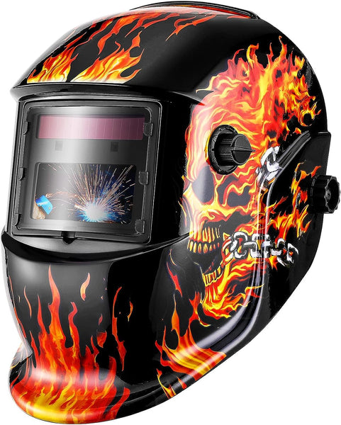 DEKO Welding Helmet Auto Darkening: True Color Solar Powered Auto Darkening Welding Helmets Welder Mask Hood (Skull Design)