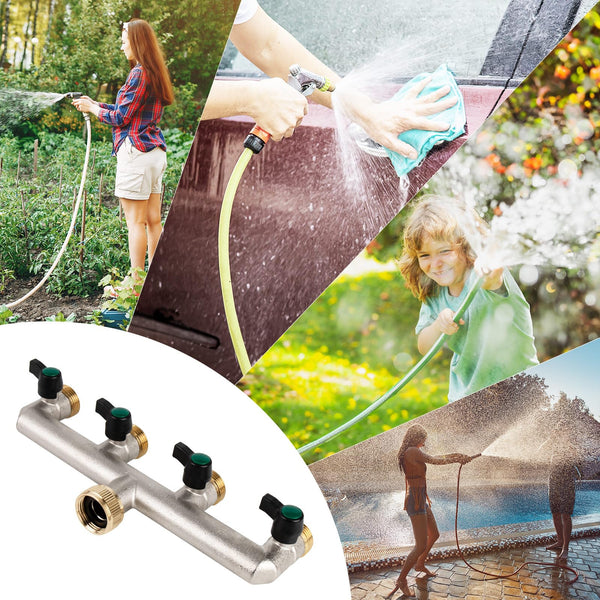 Photener Brass Hose Splitter 4 Way, Garden Hose Tap Splitter Connector, European Standard 3/4" Female to 4-Way Male Thread with 4 Individual Ball
