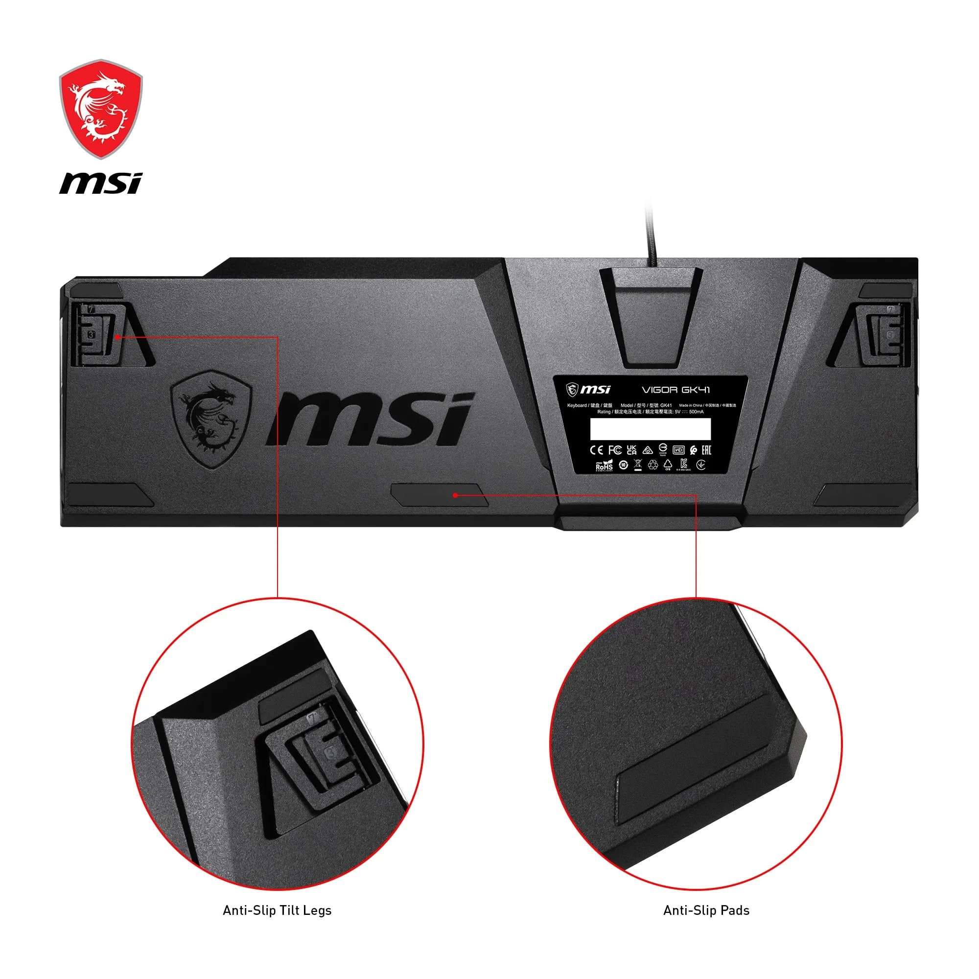 MSI Vigor GK71 Sonic Mechanical Gaming Keyboard (UK Layout) - MSI Sonic Red Switches (Linear), Ergonomic Keycaps, Anti-slip Base, Per-key RGB Mystic Light, USB 2.0 - Full-Sized