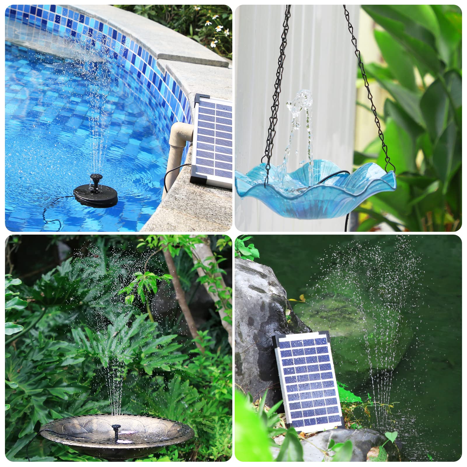 6.5W Solar Water Fountain, Built-in 1500 mAh Battery, Upgraded Solar Pond Pump, Water Pump, Solar Floating Fountain Pump with 6 Fountain Styles for Garden, Bird Bath, Pond and Fish Container