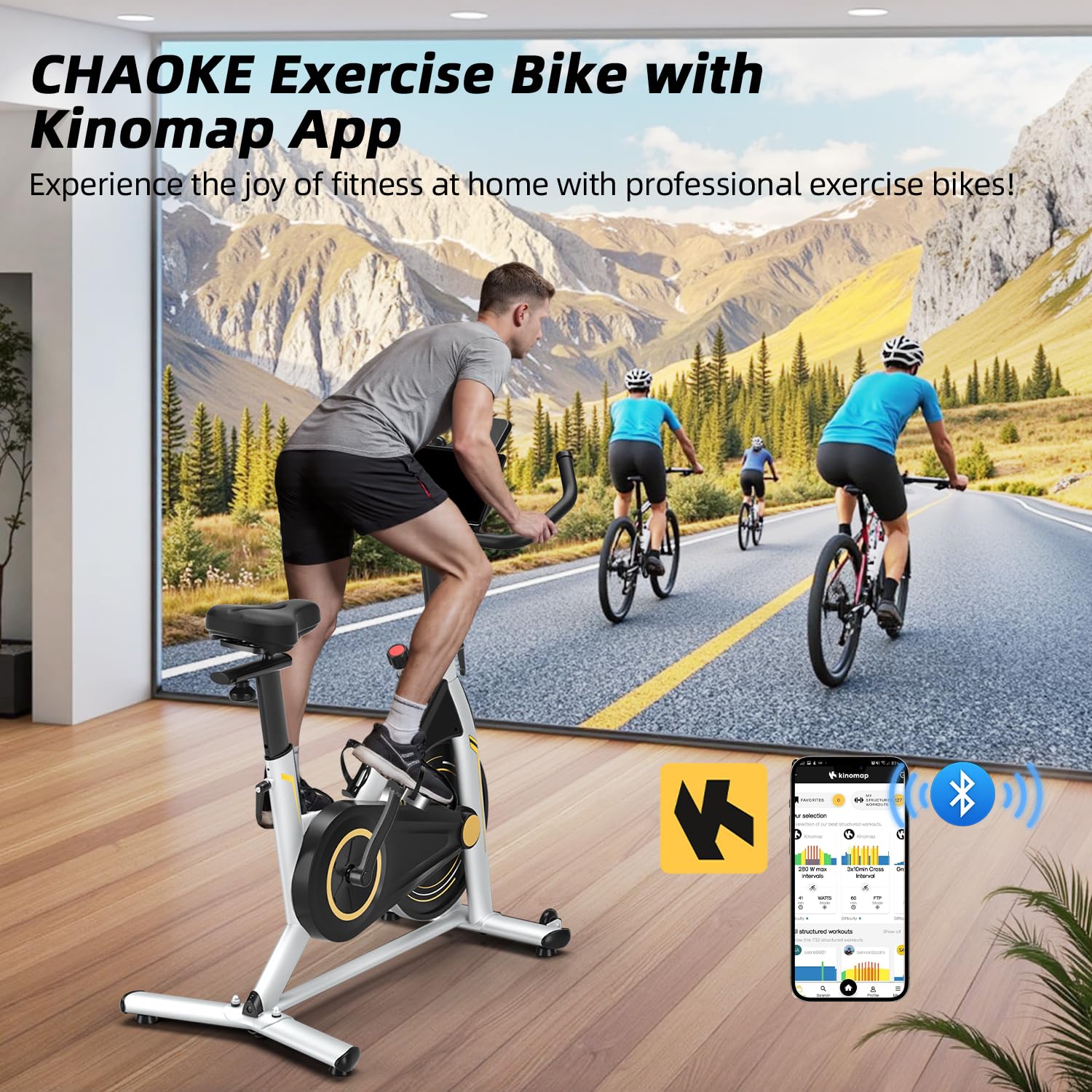 Exercise Bike, CHAOKE Stationary Bike for Home Fitness, Ultra-Quiet Magnetic Resistance Indoor Cycling Bike, Large Tablet Holder, Comfortable Seat, LCD Display, Strength Training