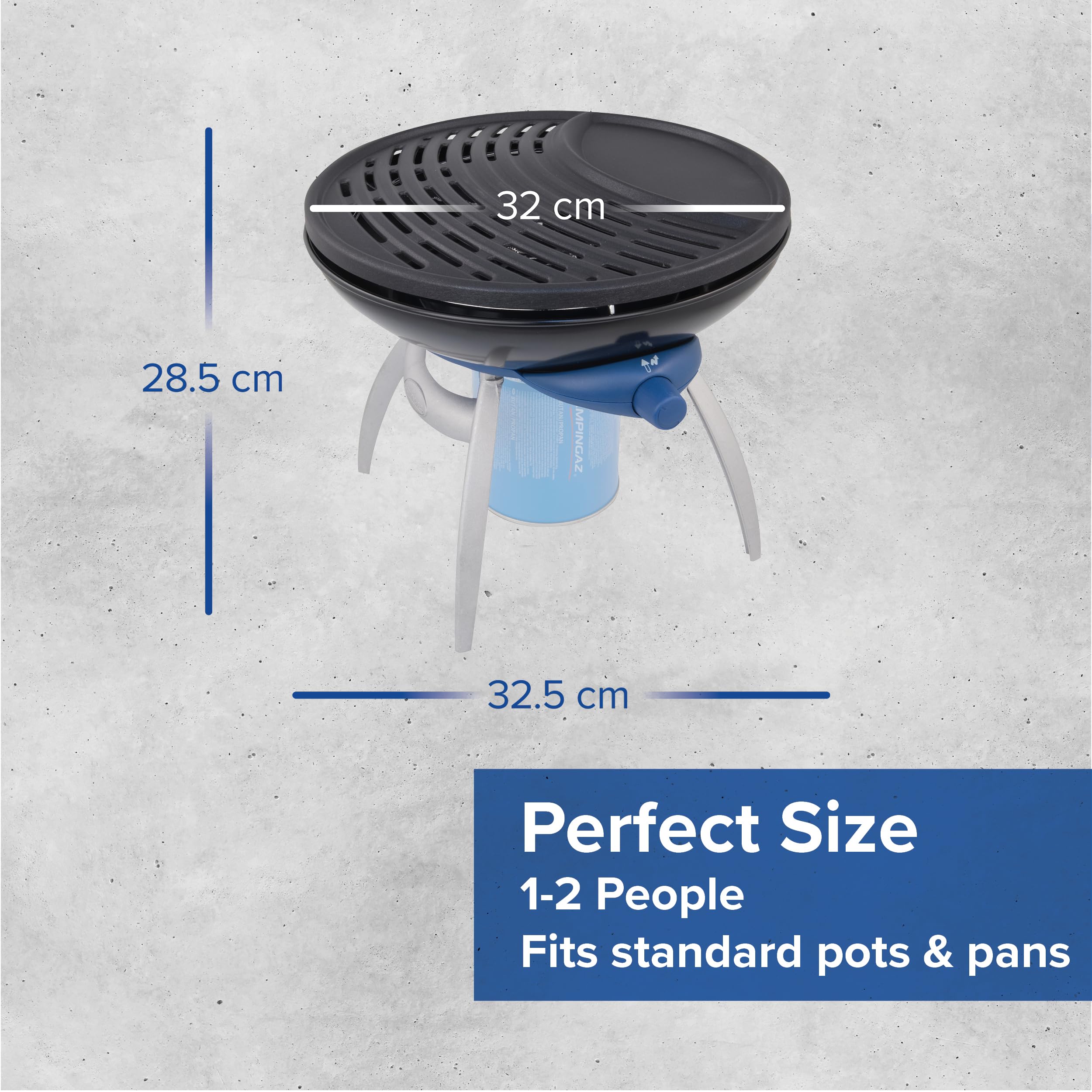 Campingaz Party Grill 400 CV, Camping Stove and Grill, All-in-One Portable Camping BBQ, with Griddle, Grid and Pan Support, Lid Doubles as Wok, Blue