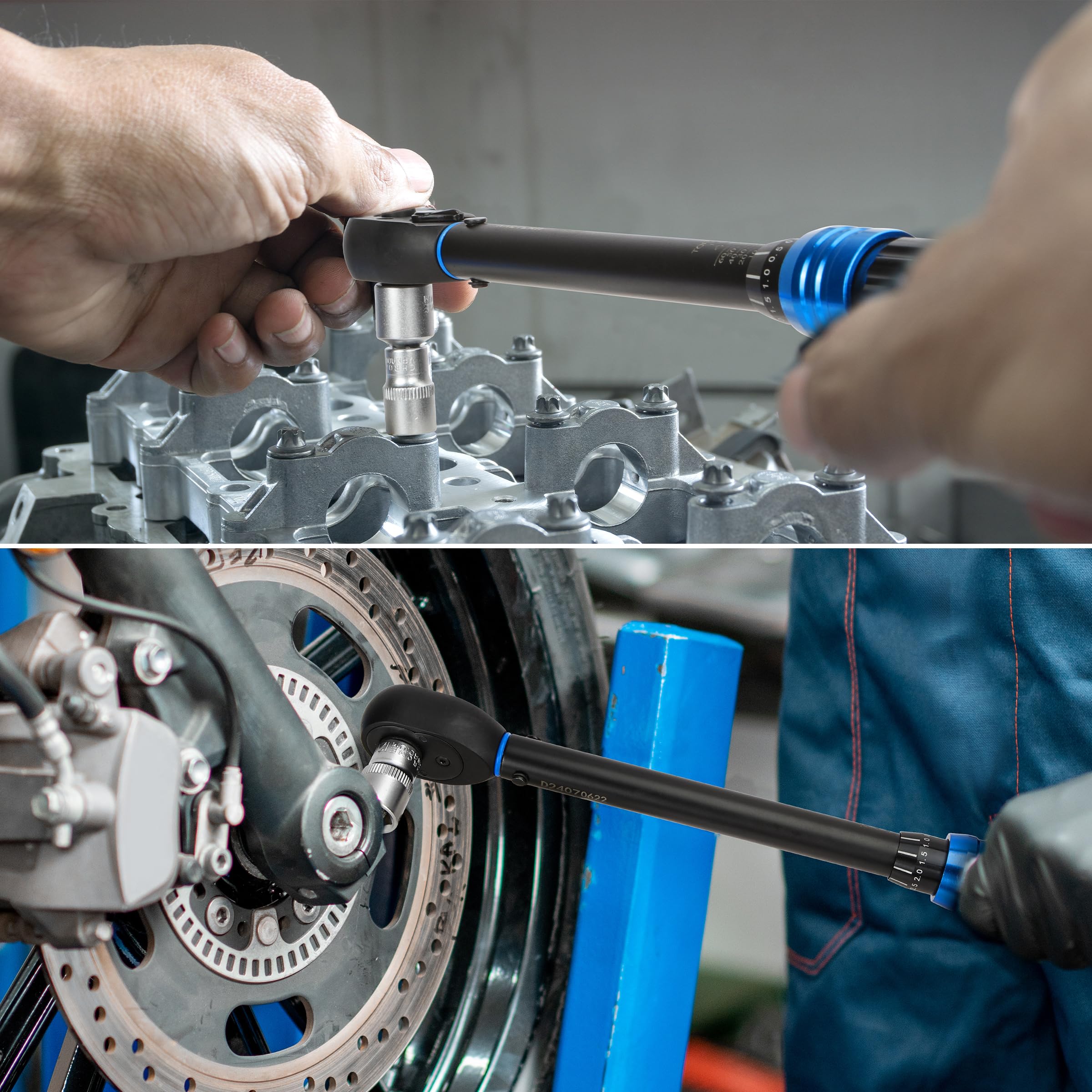 KRETLAW 3/8" Torque Wrench Set 30PCs, 5-60 Nm Drive Click Torque Wrench (72 Teeth ±3% Accuracy) with Extensions, Sockets, Adapter for Bike and Motorcycle Car Truck Maintenance