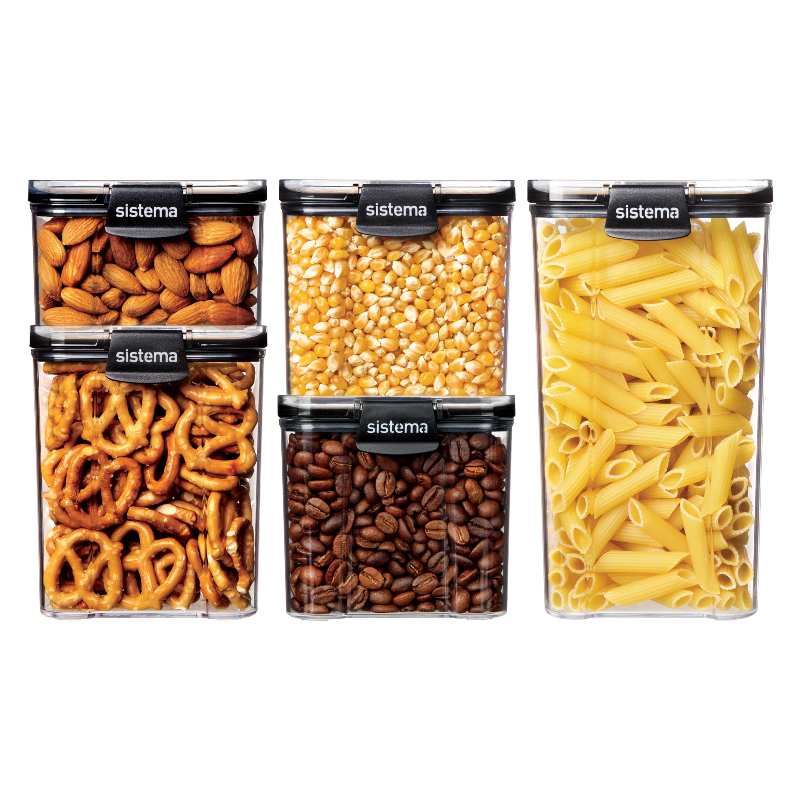Sistema Ultra Square Airtight Pantry Storage Containers | Assorted Capacity Food Storage Solution | Stackable | Locking Clips | BPA-Free | Clear with