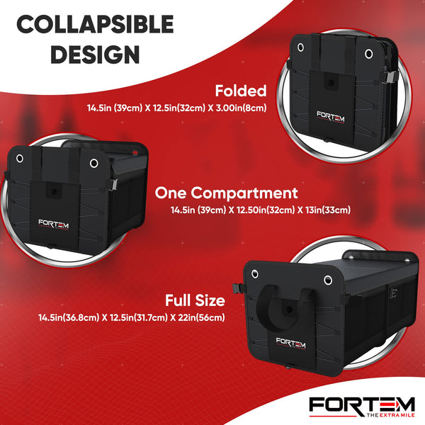 FORTEM Car Boot Organiser, SUV Boot Tidy, Trunk Storage, Collapsible Multi Compartment Car Organiser, Non Slip Bottom, Adjustable Securing Straps, Foldable Cover (65L)