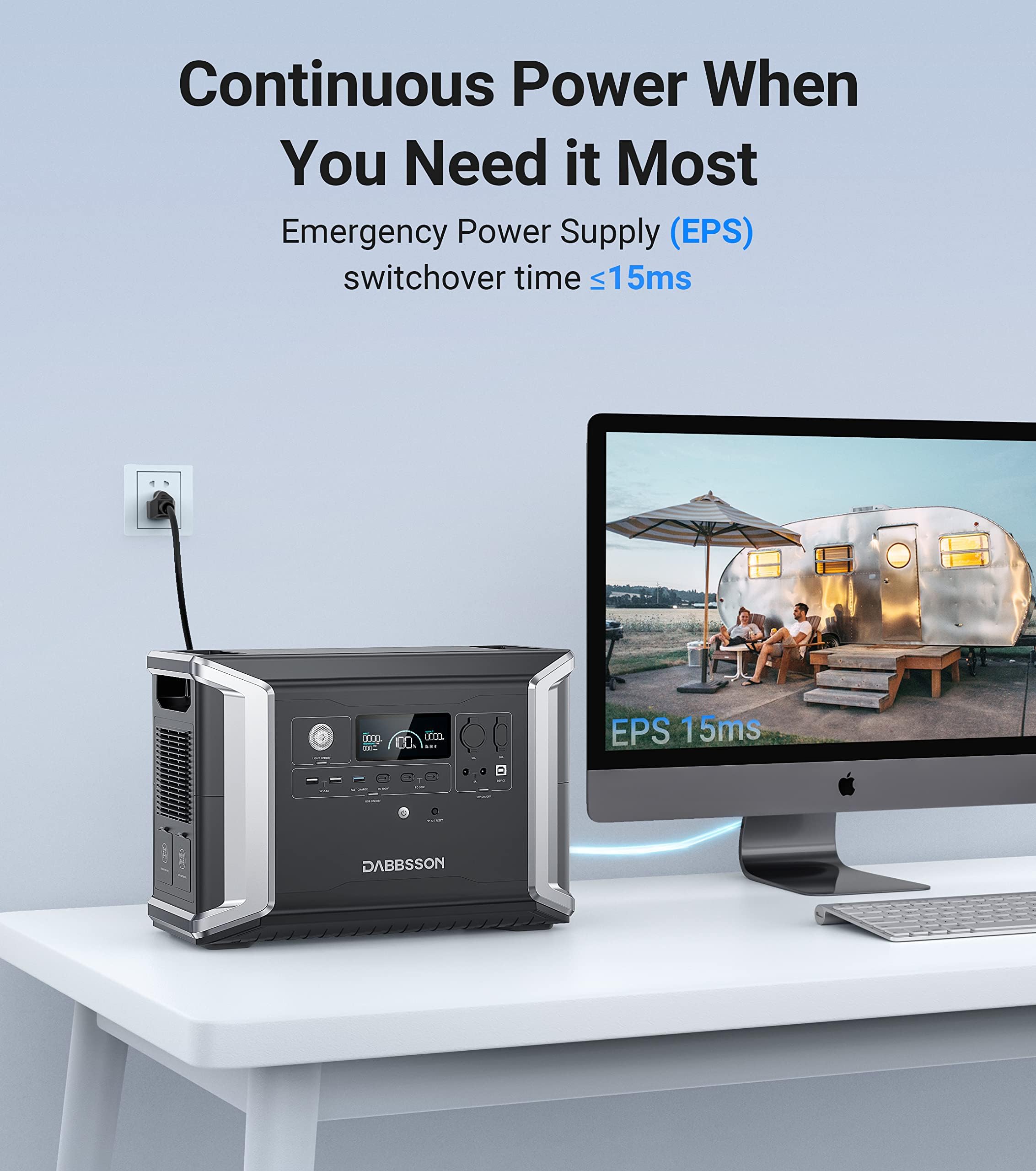 Dabbsson Portable Power Station DBS2300, 2330Wh EV Semi-solid State LiFePO4 Home Battery Backup, Max 16660Wh, 2200W AC Outlets, Solar Generator for Camping, Home Backup, Emergency, RV