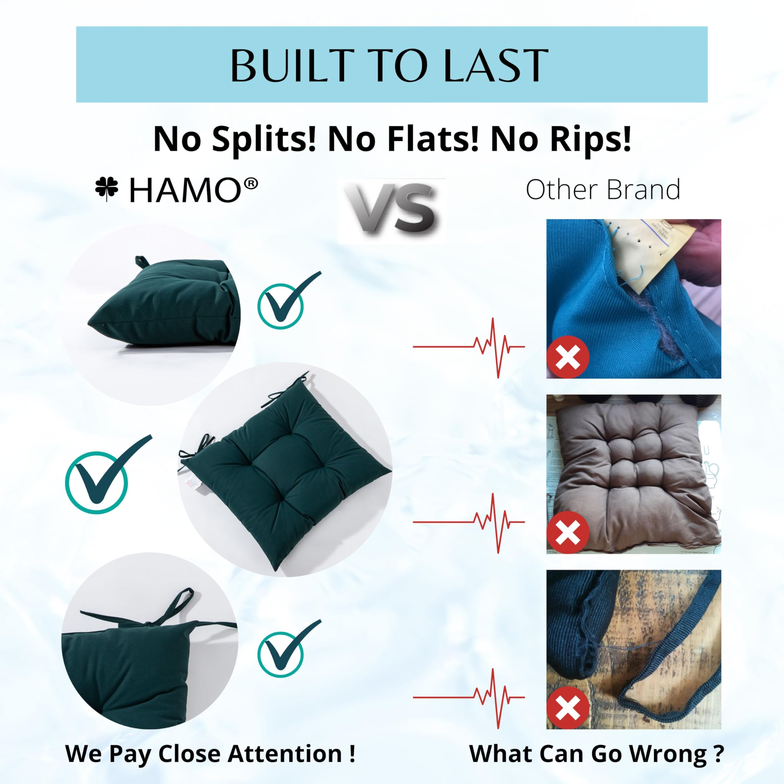 HAMO Garden Chair Cushions Outdoors Seat Pads, Set of 4, 40x40 cm, 16x16 inches (Dark Green)