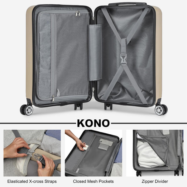 Kono Lightweight 28" Large Suitcase | Hard Shell with TSA Lock | 4 Dual Spinner Wheels | Expandable Design for Easy Travel | Perfect for Business & Vacation (Cream White,75x47.5x29.5cm)