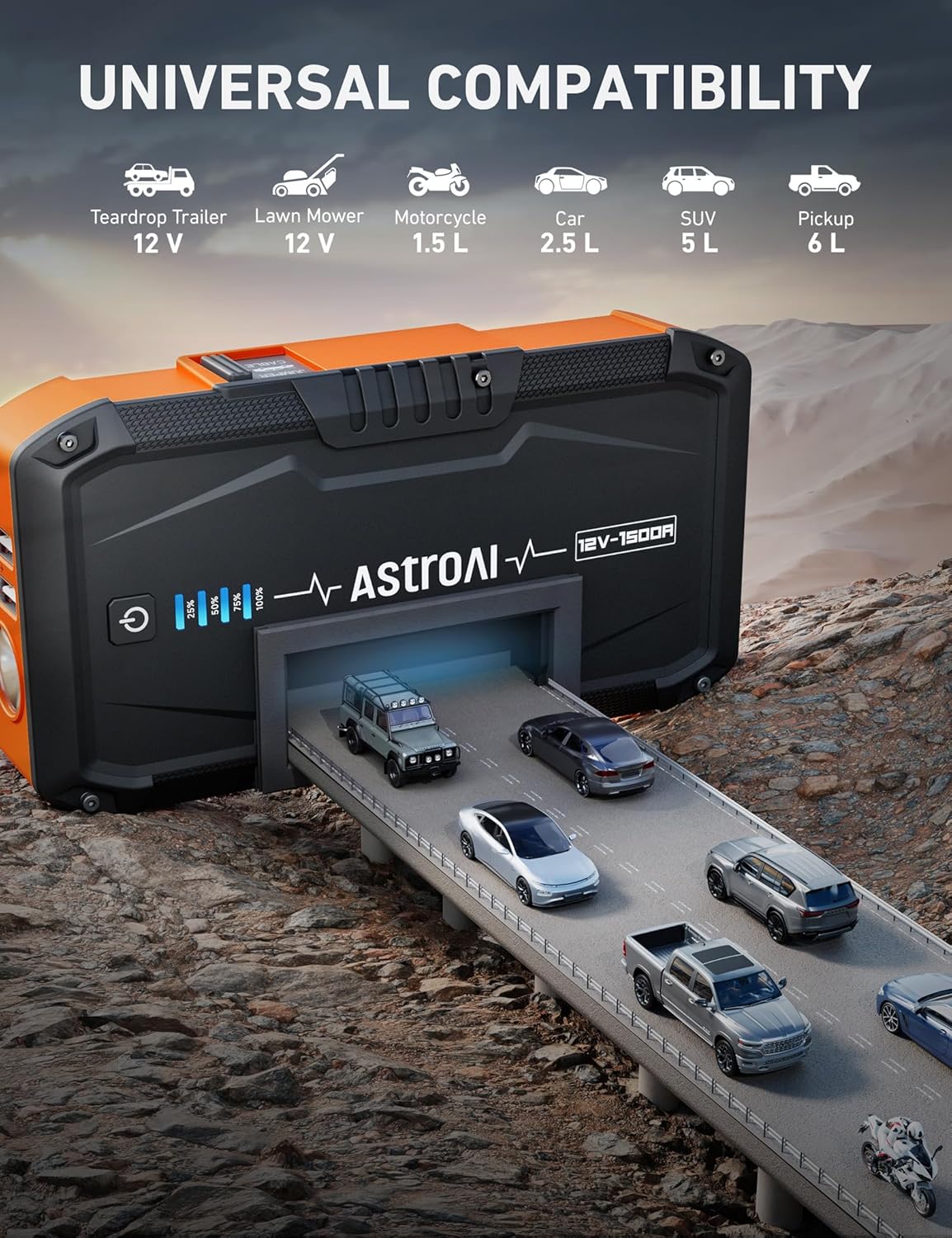 AstroAI S8 Car Battery Booster Jump Starter Power Pack (up to 6.0L Petrol & 3.0L Diesel Engines), Portable Car Jump Starter Power Bank for 12V Vehicles, Motorcycle, with Smart Jump Leads and LED Torch