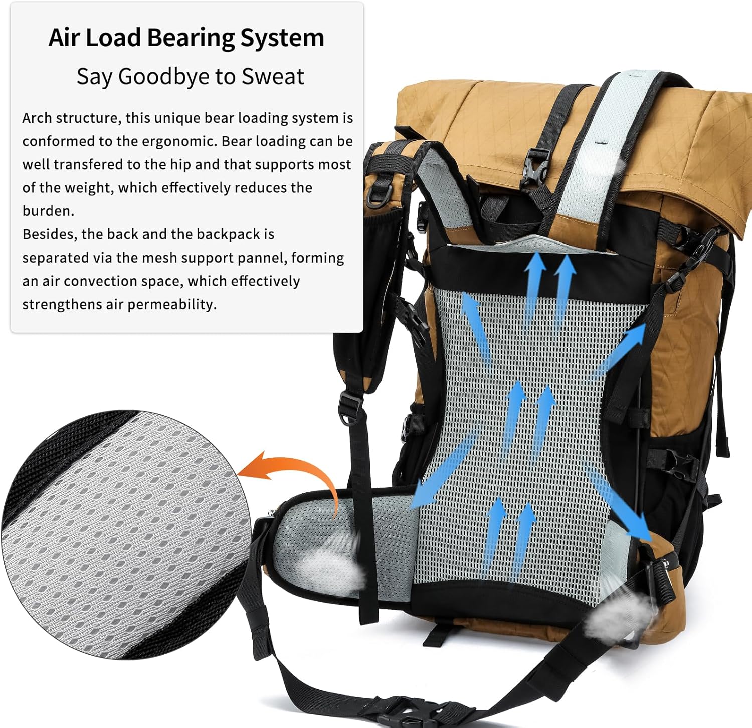 POWER KING 40L Expandable TO 50L Hiking Backpack,Upgraded X-PAC Scratch-proof Lightweight Large Rucksack for Mens Women, Outdoor Roll Top Camping Packsack, Fit for 15.6'' Laptop