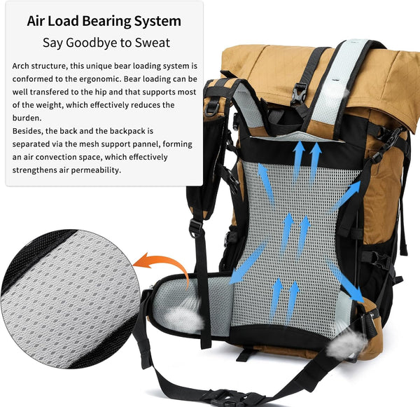 POWER KING 40L Expandable TO 50L Hiking Backpack,Upgraded X-PAC Scratch-proof Lightweight Large Rucksack for Mens Women, Outdoor Roll Top Camping Packsack, Fit for 15.6'' Laptop