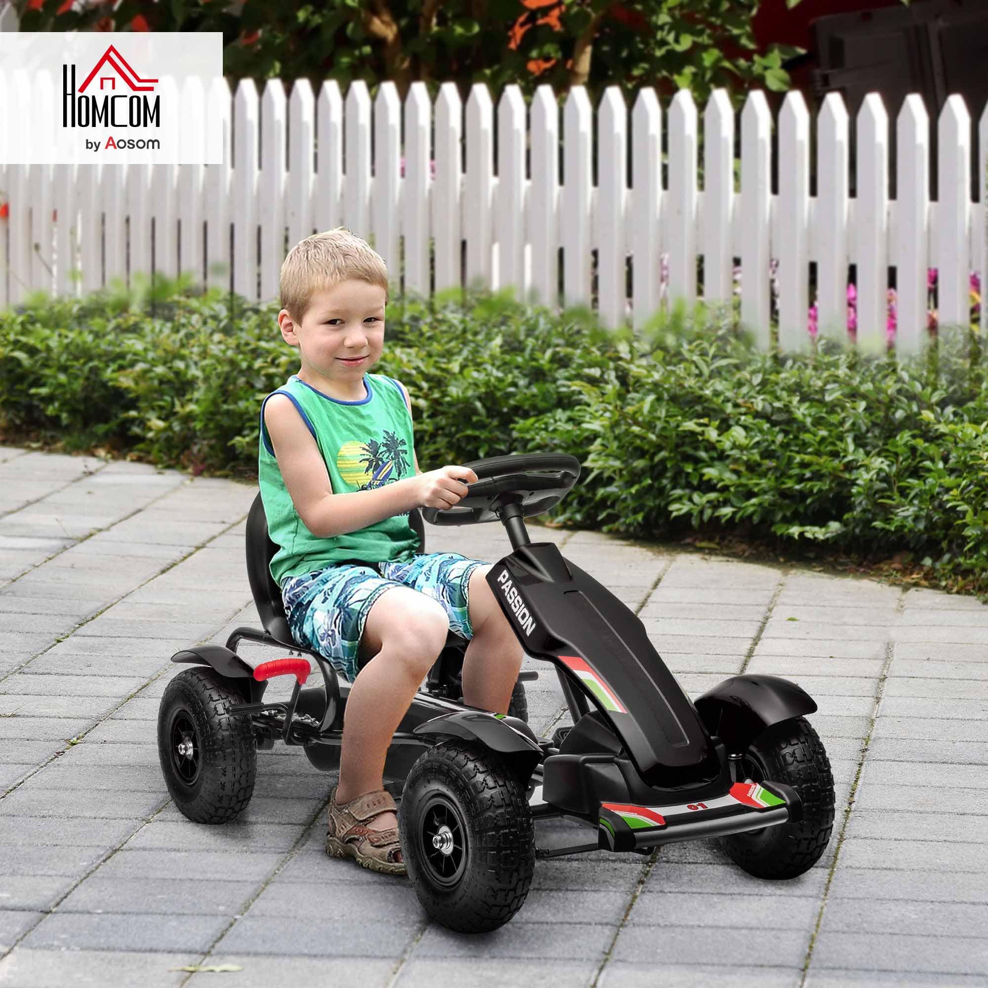 HOMCOM Children Pedal Go Kart, Kids Ride On Racer with Adjustable Seat, Inflatable Rubber Tyres, Handbrake, for Ages 5-12 Years - Black