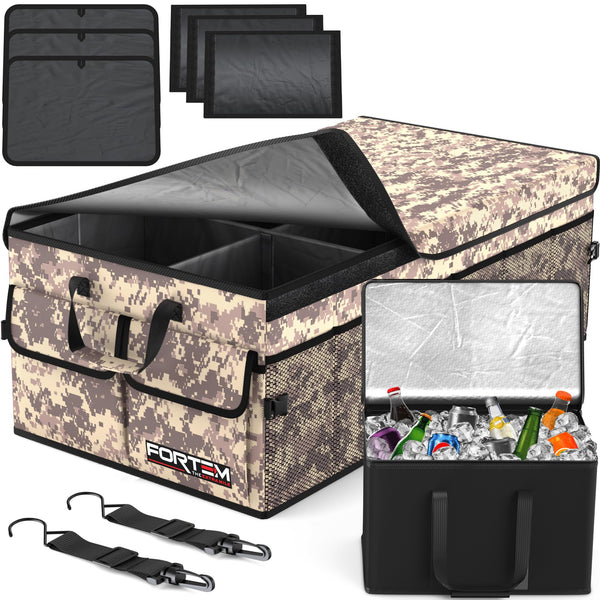 FORTEM Car Boot Organiser, Collapsible Multi Compartment SUV Organizer, Foldable Storage for Car Accessories for Women Men, 600D Oxford, Non Slip Bottom, Securing Straps, Soft Cover (50L)