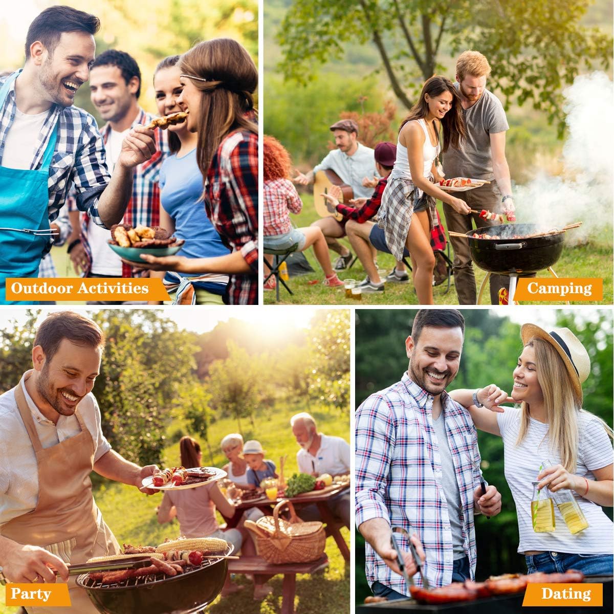 QH7 10 Pack BBQ Barbecue Tool Set, Stainless Steel Outdoor Barbecue Grill Utensils Set with Storage Bags for Picnics and Outdoor Activities