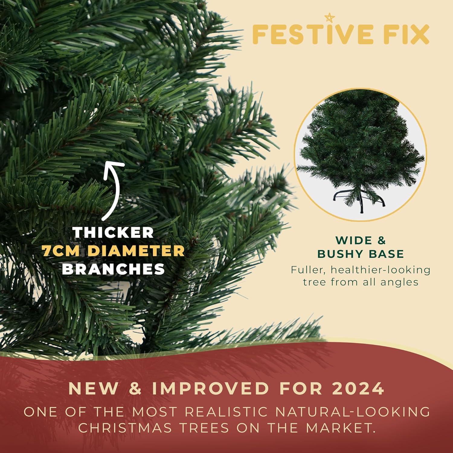 Artificial Christmas Tree 6FT – 700 Tips Full & Realistic Green Xmas Tree with PVC Branches, Metal Stand – Easy Setup 6 Foot Christmas Tree for Living Rooms