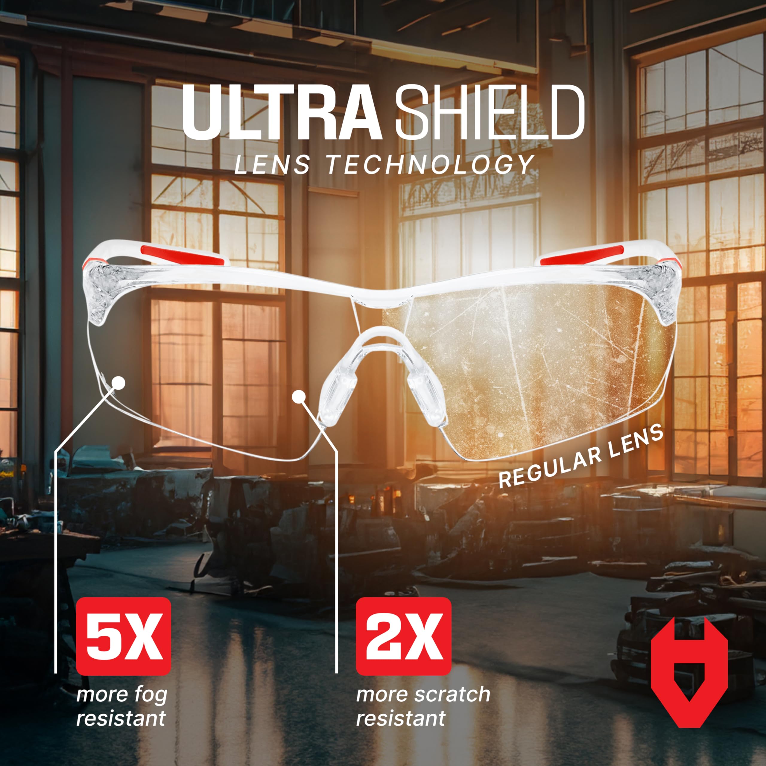 NoCry Clear Safety Glasses for Work with Anti Fog Scratch Resistant Wrap-Around Lenses and Non-Slip Grips, UV Protection. Adjustable Eye Protection Cycling and Squash Glasses with Black & Green Frames