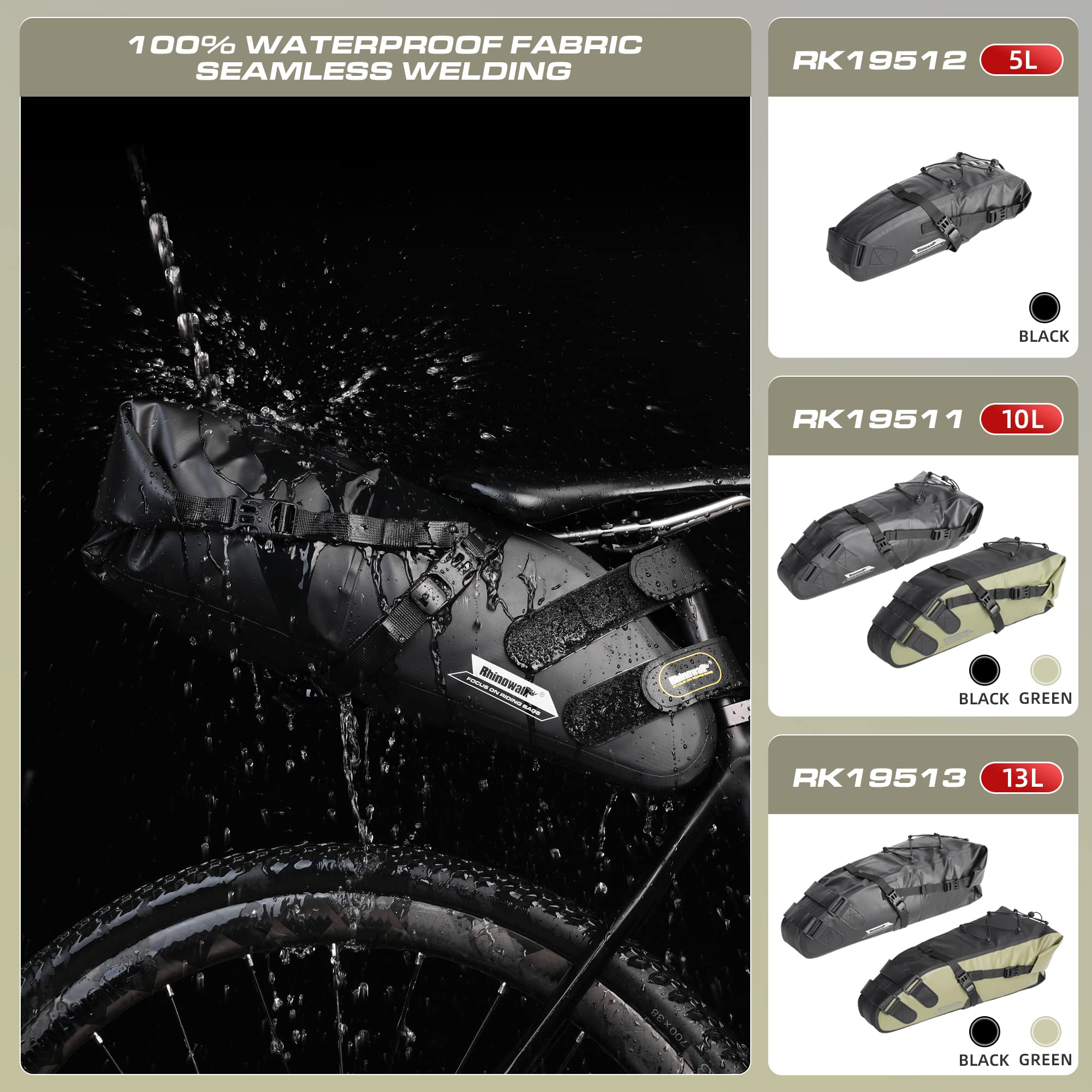 Rhinowalk Bike Saddle Bag Waterproof Bicycle Bag Cycling Seat Bag Mountain Road Portable Storage Bag, 5L