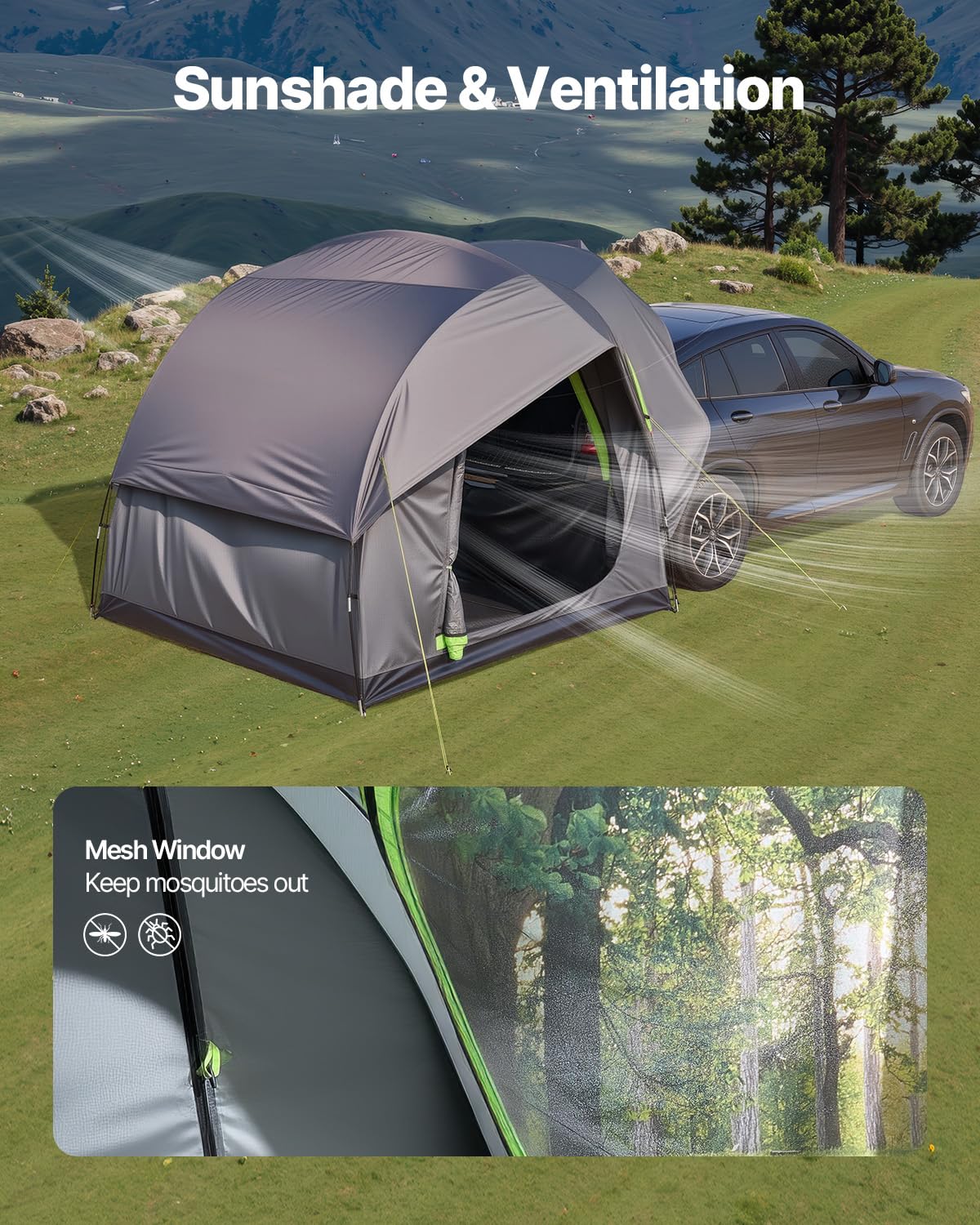 VEVOR Waterproof PU2000mm Spacious Double Layer Design, SUV Camping Tent with Shade Awning and Mesh Windows, Includes Rainfly and Storage Bag