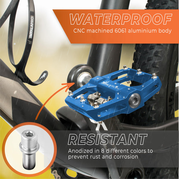 IMPALAPRO - Dual Function Bicycle Pedals 9/16'' Compatible with Shimano - Flat and SPD Clipless Pedals (Blue)